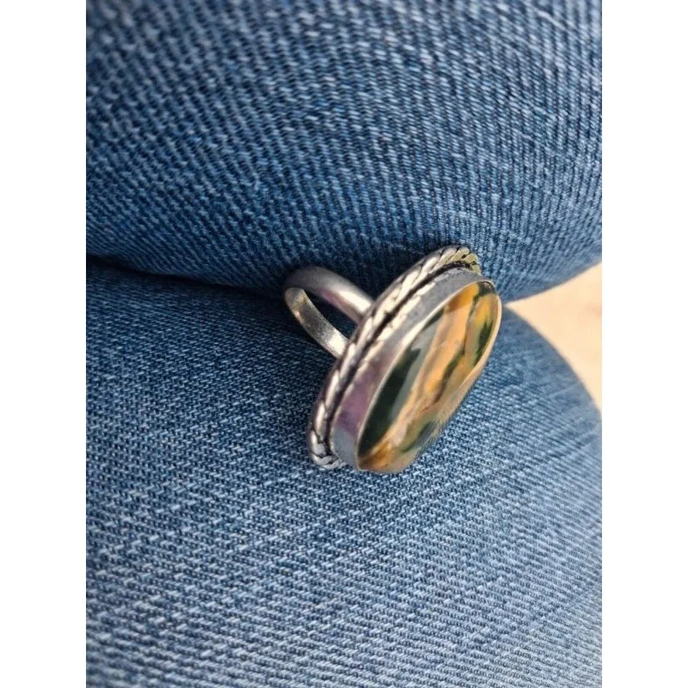 Unique Bumblebee Jasper Statement ring Boho Southwestern Funky size 6.5
